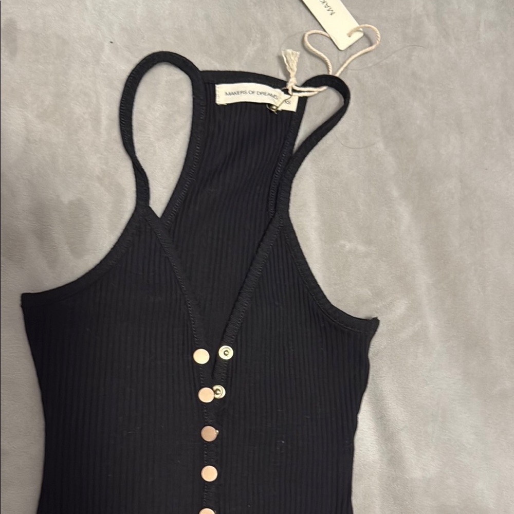 Makers of Denim Black Ribbed Button-Front Tank